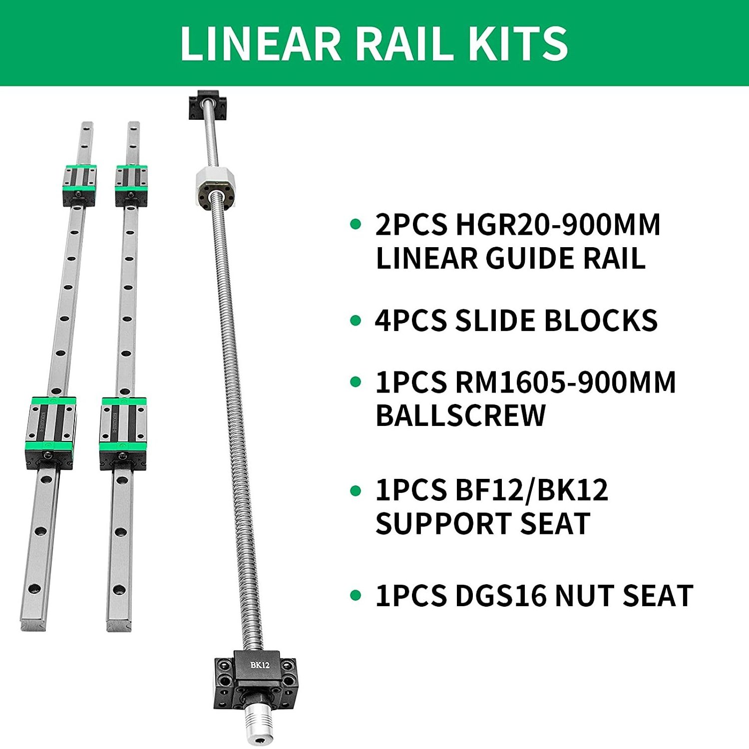 Linear Guide Rail 2Pcs HGR20-900mm Linear Slide Rail with 1Pcs RM1605-900mm Ballscrew with BF12/BK12 Kit for DIY CNC Routers Lat