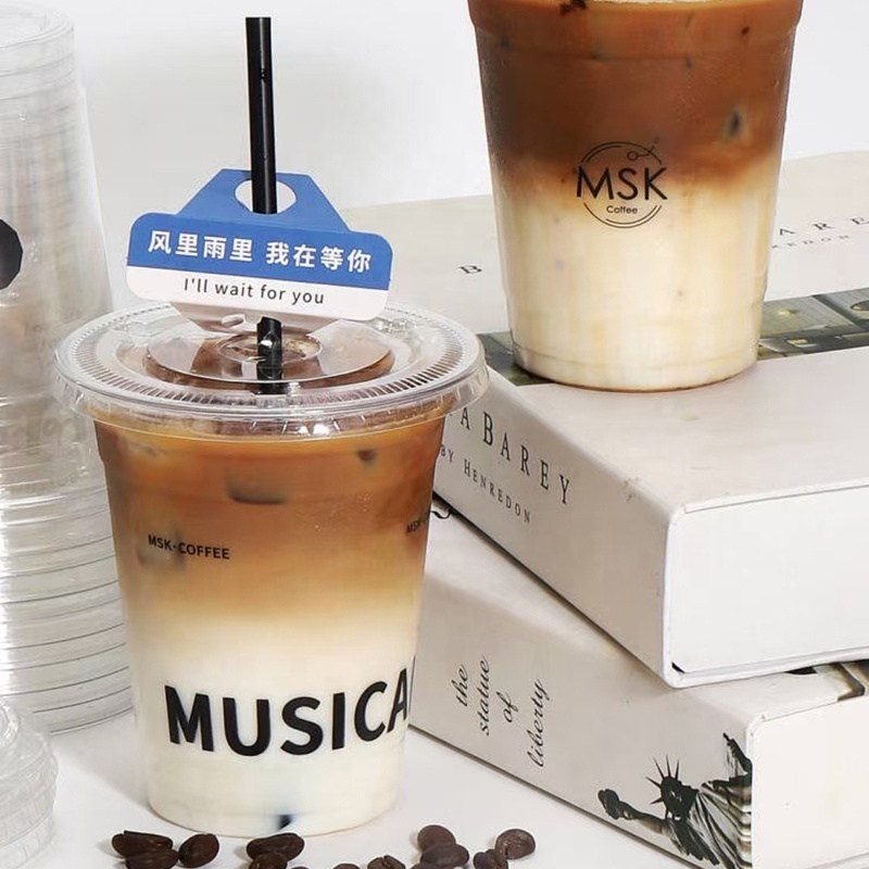 Custom Printed Clear 16 20 32 Oz Pp Transparent Disposable Cup With Lid Boba Bubble Milk Tea Pet Plastic Cups