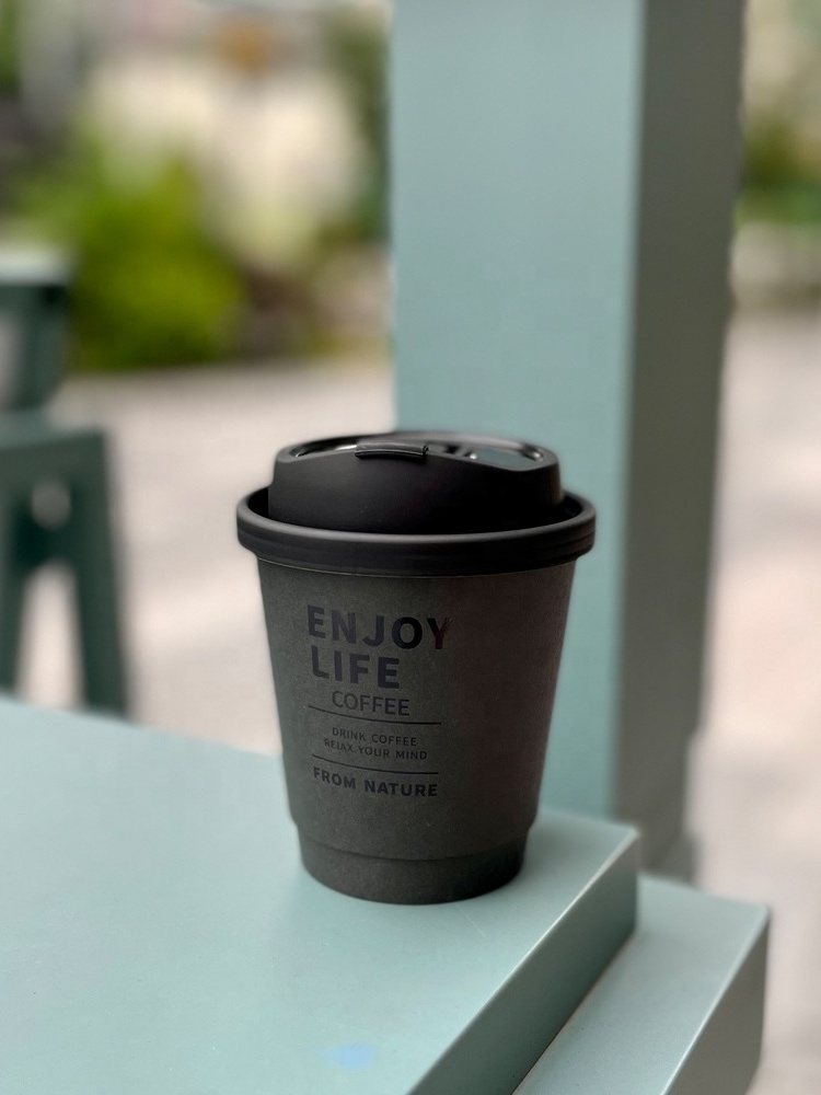 Commercial Customized Logo Disposable Paper Cup with Lid Coffee Milk Paper Cup 8oz 9oz 10oz Double Wall Beverage Stamping Accept