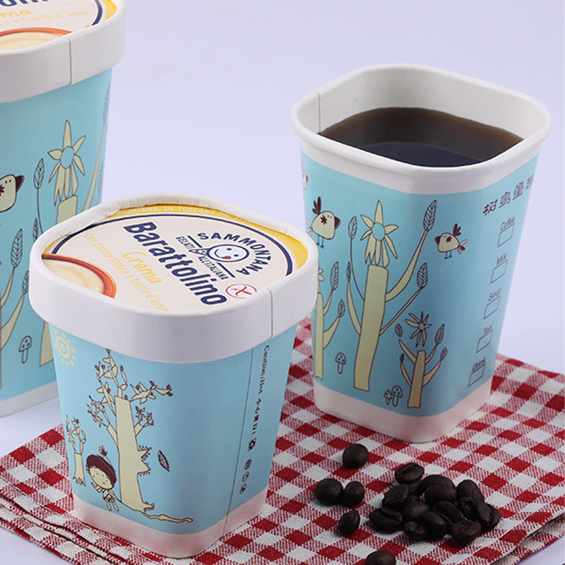 Custom Square Ice Cream Baked Yogurt Cups with Paper Lids Food Grade Paper Other Beverage Single Wall Paper Cup Customized Color