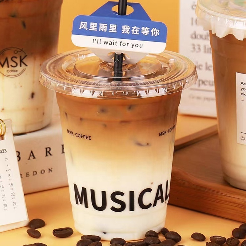 Custom Printed Clear 16 20 32 Oz Pp Transparent Disposable Cup With Lid Boba Bubble Milk Tea Pet Plastic Cups