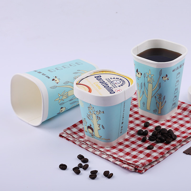 Custom Square Ice Cream Baked Yogurt Cups with Paper Lids Food Grade Paper Other Beverage Single Wall Paper Cup Customized Color