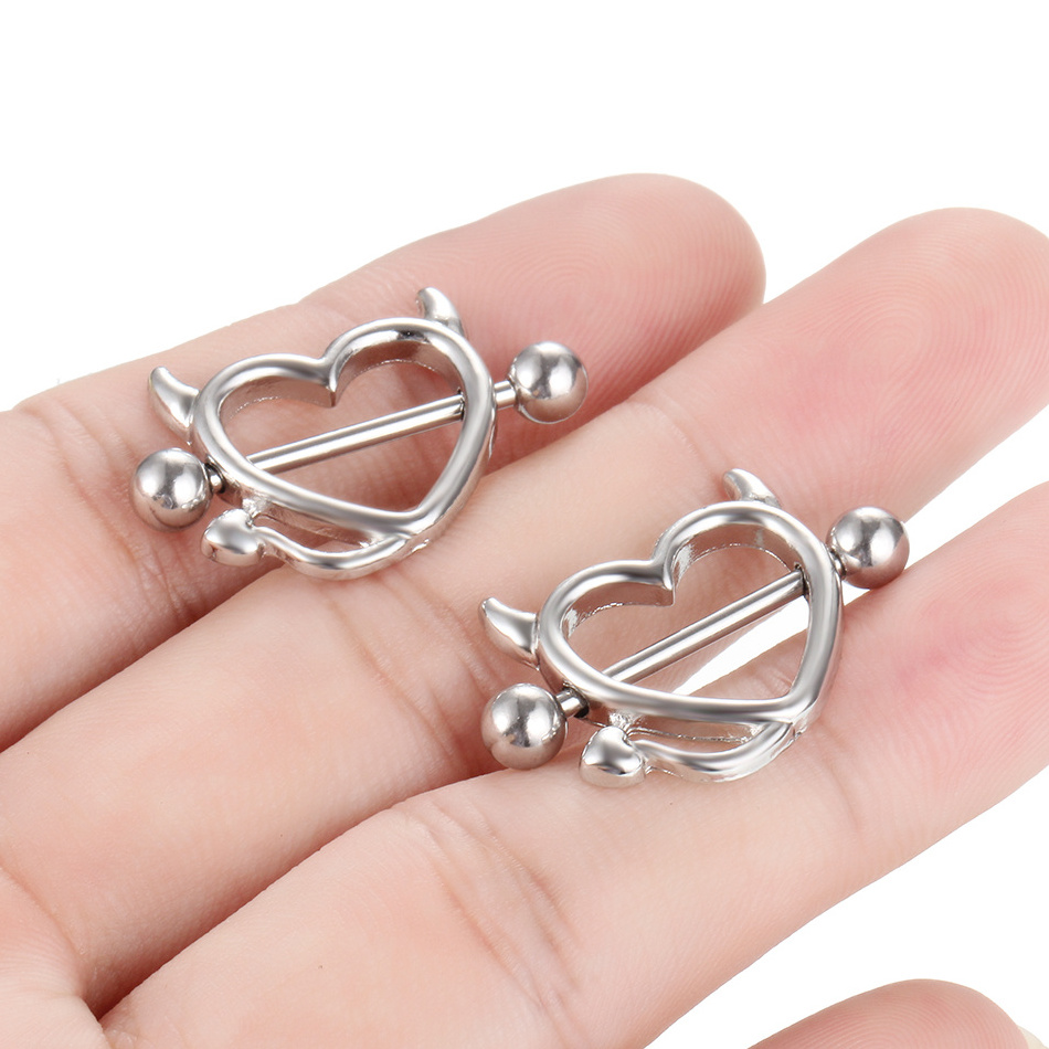 Stainless Steel Nipple Piercing Heart Barbell 14G Nipple Shield Ring Charming Nipple Rings For Women Body Piercing Jewelry