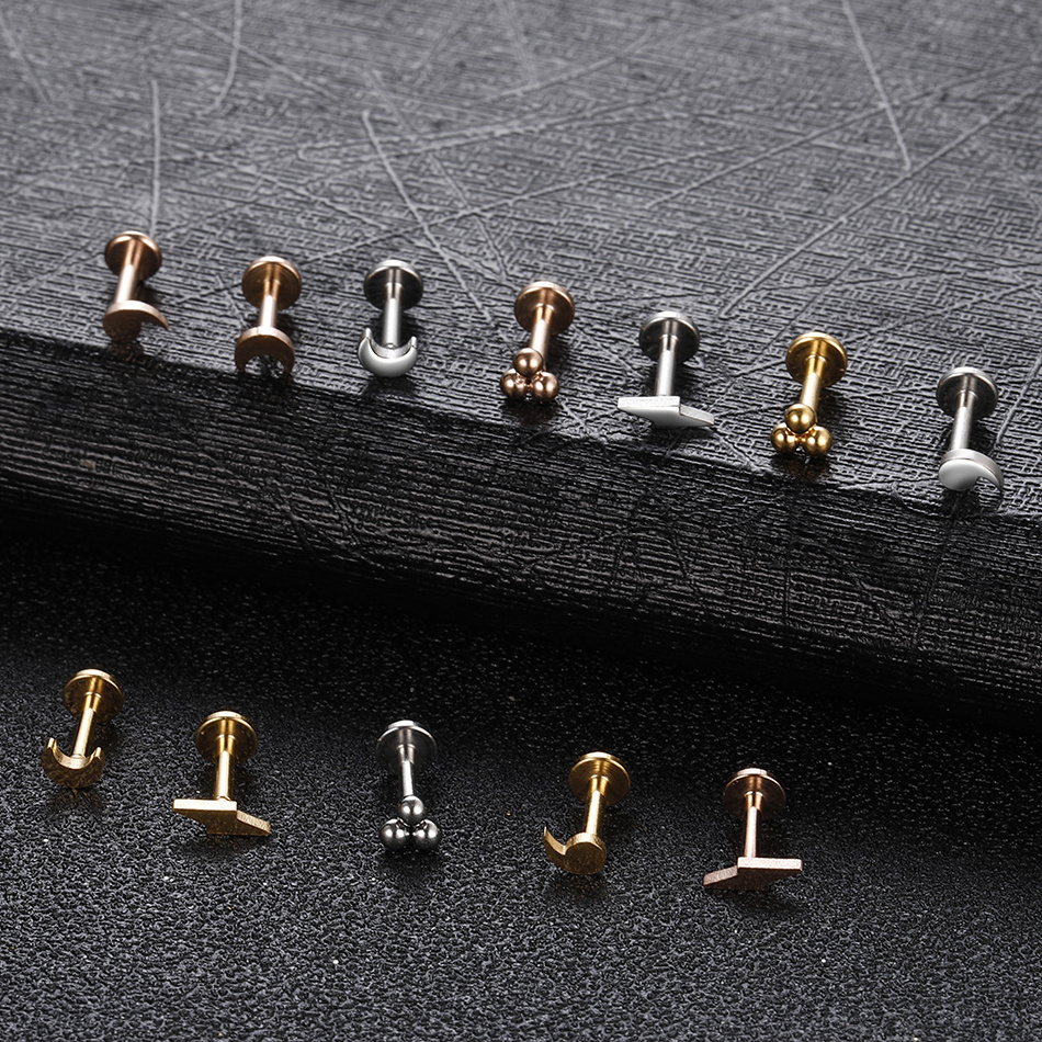 Stainless steel Internally Threaded Moon Labret Piercing Lip stud Earring Ear Stud Cartilage Tragus Ear Piercing Jewelry