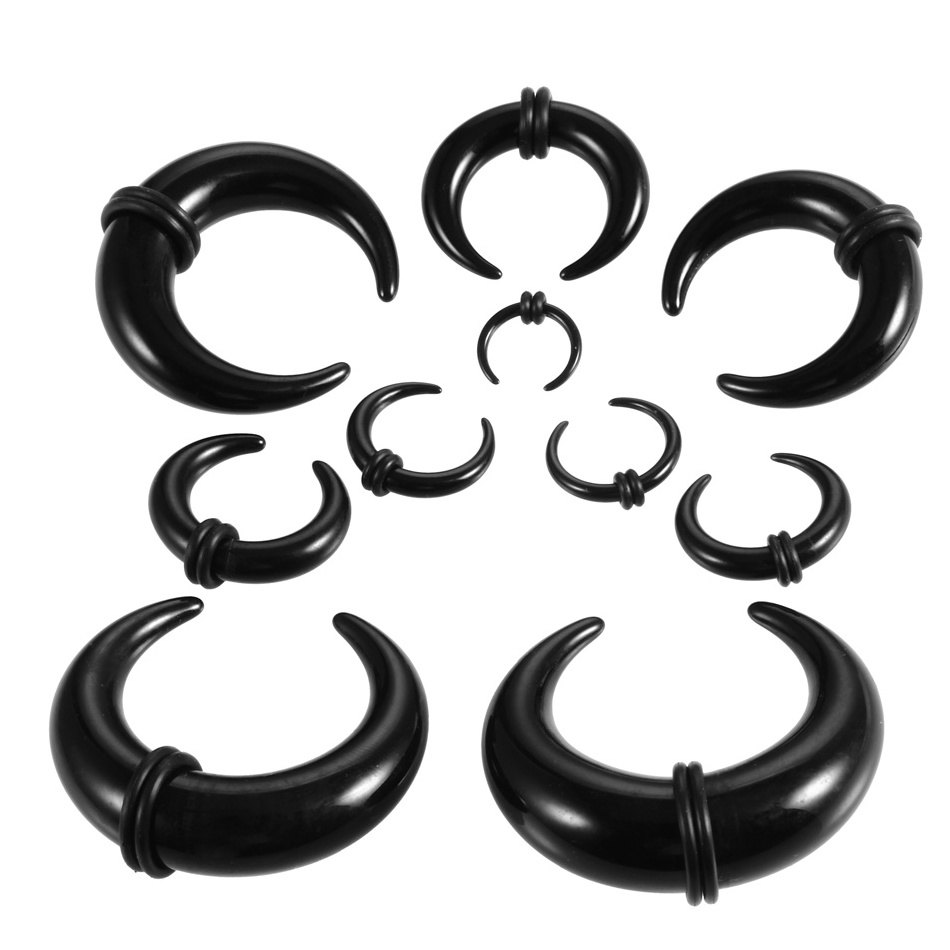 2Pcs/Lot Acrylic Horn Ear Taper Stretcher C Shape Buffalo Ear Pincher Expander Septum Rings Piercing Jewelry With O-Rings