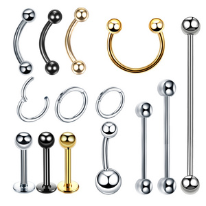 Best Selling Steel Ear Cartilage Barbells Eyebrow Piercing Belly Button Ring Lip Nose Clicker Ring Labret Piercing Jewelry