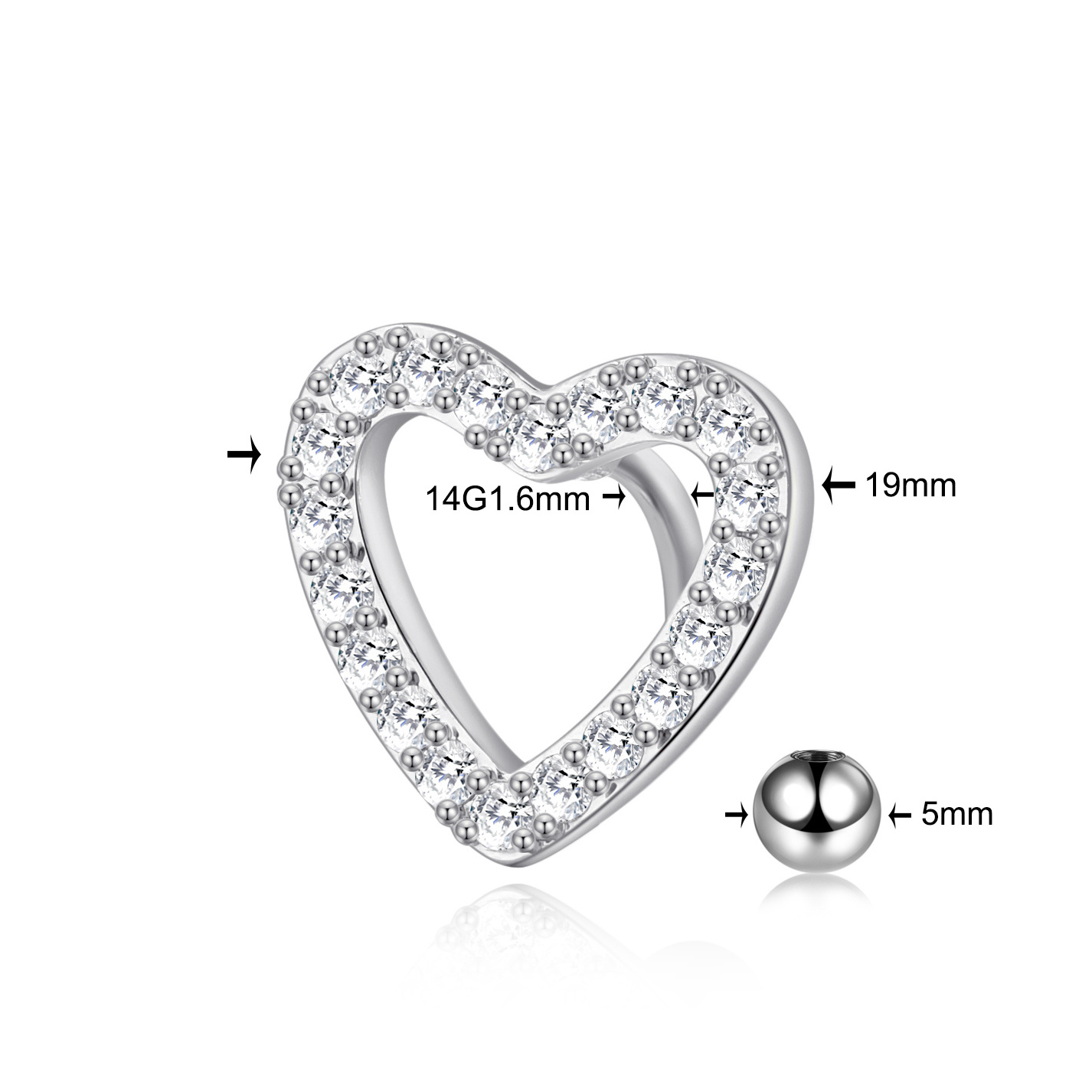 Surgical Steel Swinging Top Down Belly Button Rings 14G Belly Ring Heart CZ Paved Navel Ring Body Piercing Jewelry