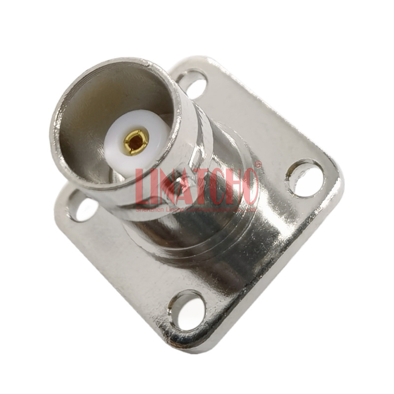 Small 4-Hole BNC Female Flange Panel Mount Connector Solder Type