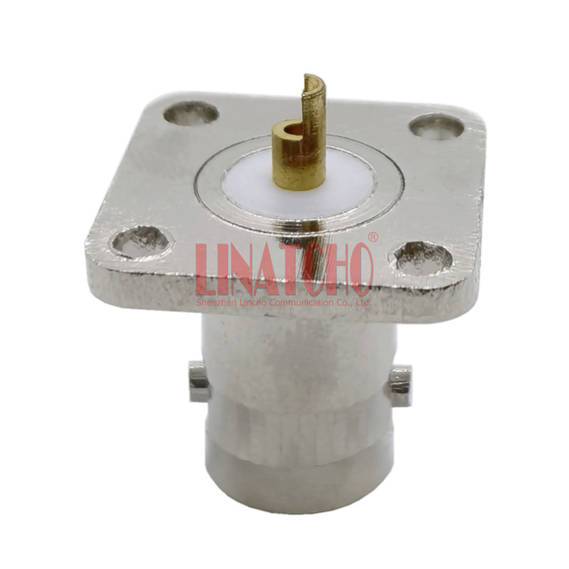 Small 4-Hole BNC Female Flange Panel Mount Connector Solder Type