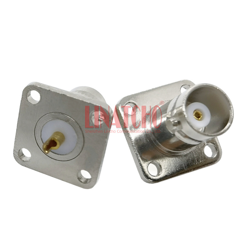 Small 4-Hole BNC Female Flange Panel Mount Connector Solder Type