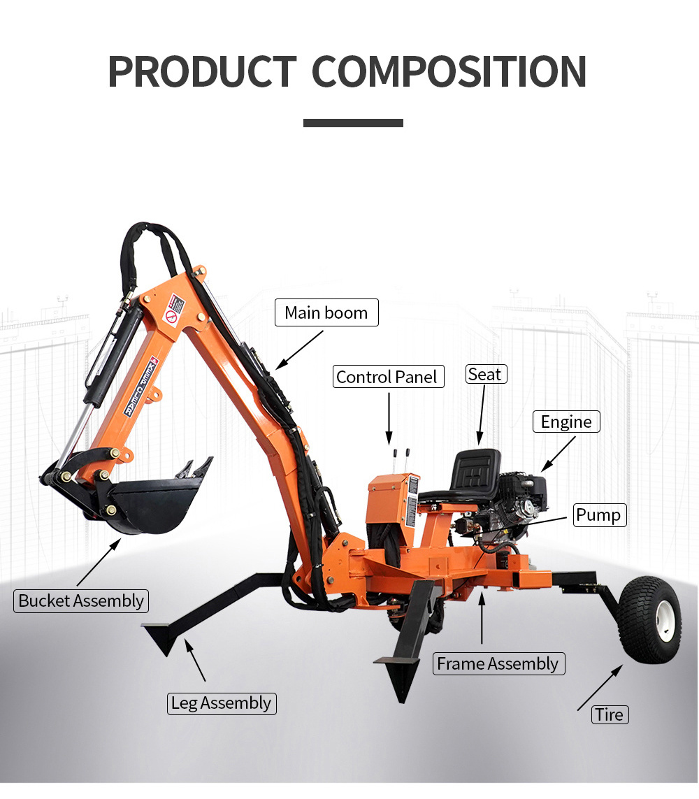 New ATV towable backhoe  with different attachments high efficiency mini backhoe