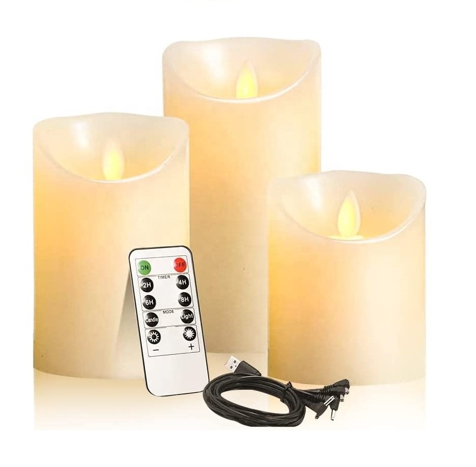 Elegant Pillar Flameless Candles Moving Flame Paraffin Wax Candle Light Christmas Flickering Electric Led Candle With Remote