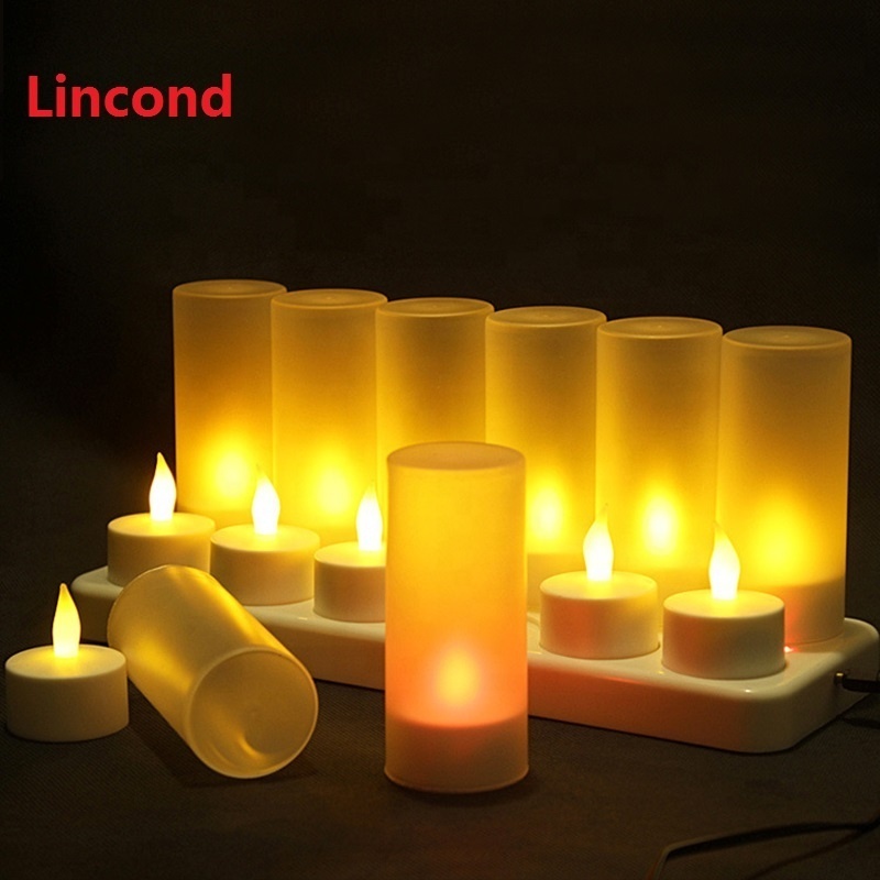 Set Of 12 Rechargeable Led Candle Flameless Candles With Rechargeable Base Flickering Led Tea Lights for Christmas