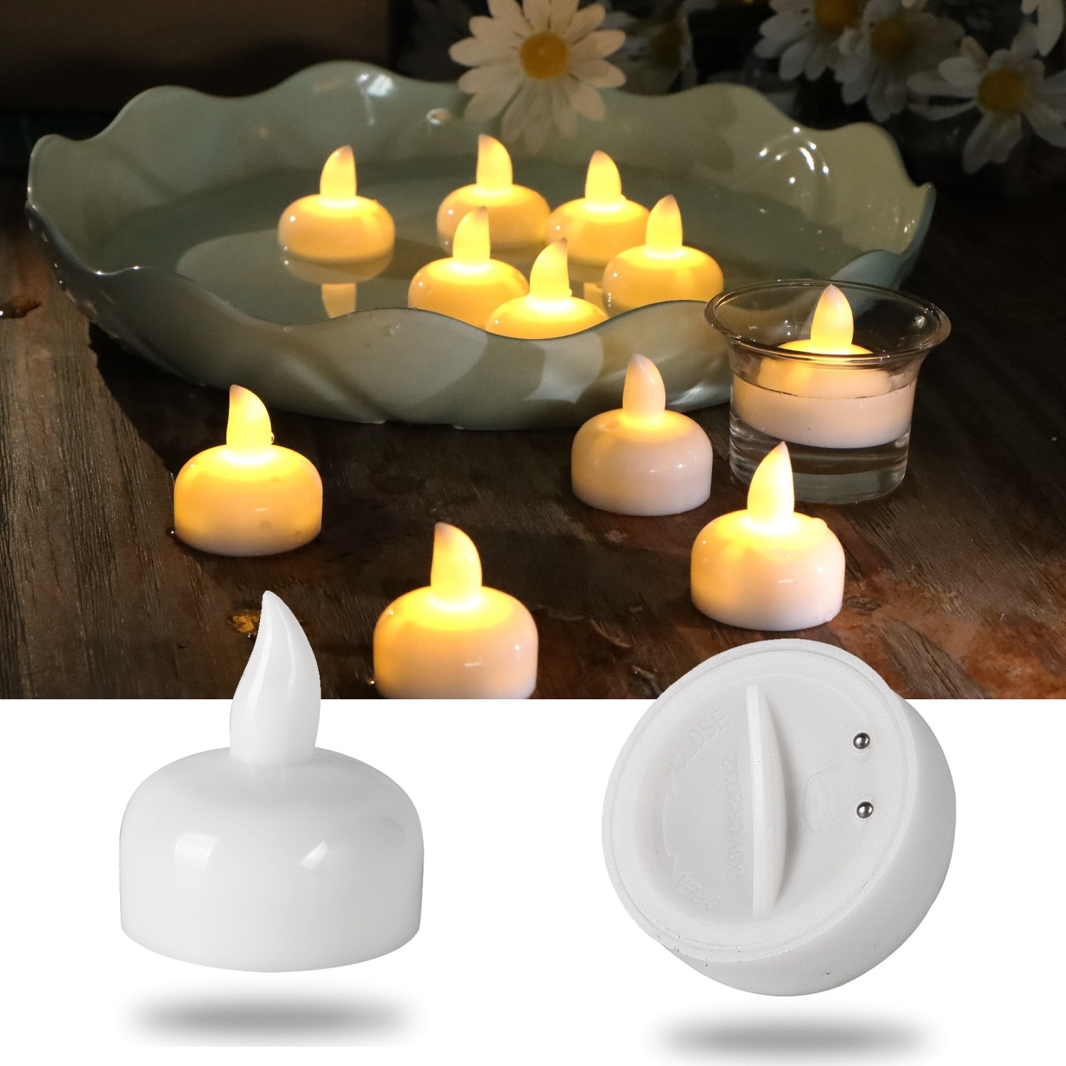 Battery Operated Waterproof Floating Tea Candle Water Activated Flameless Led Tea Light Mini Candles For Wedding Party