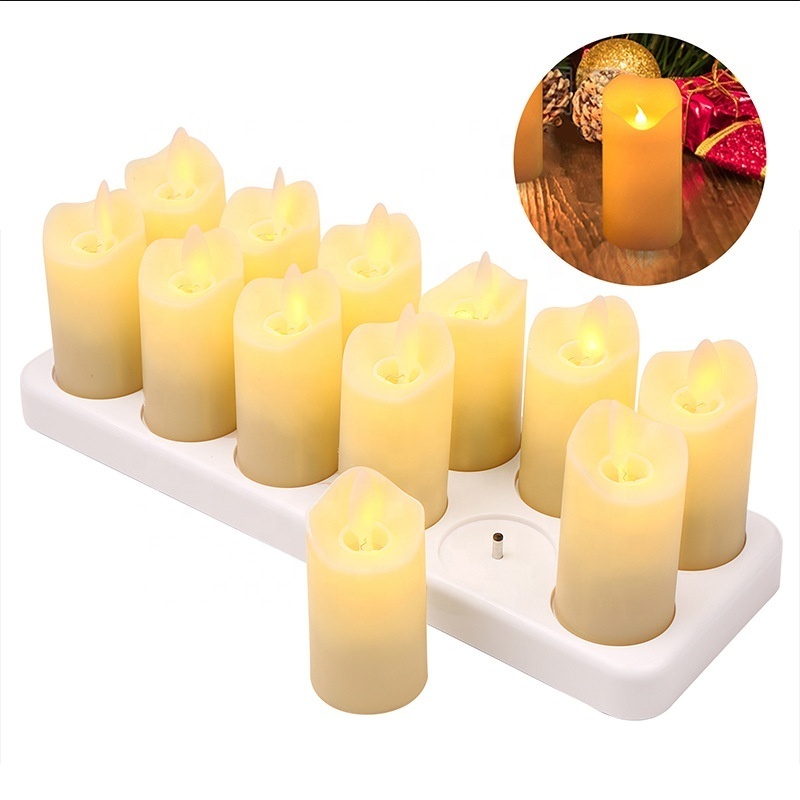 Flickering Flameless Rechargeable Tea Lights with Remote Moving Flame Electric Smart Led Candle