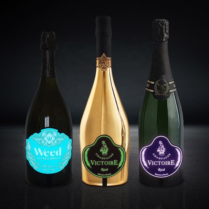 OEM waterproof EL wine champagne label customs luminous label adhesive sticker LED label for 750ml bottle