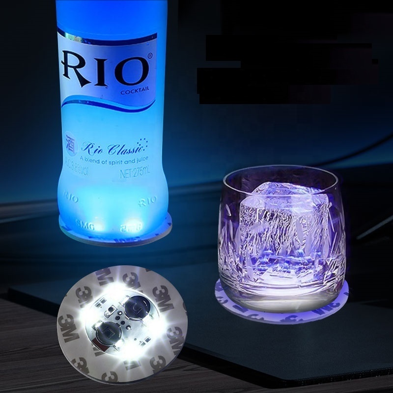 Party Decoration Led Bottle Light Drink Coaster Waterproof Light Up Cocktail Champagnes Sticker Light Vodka Led Coaster