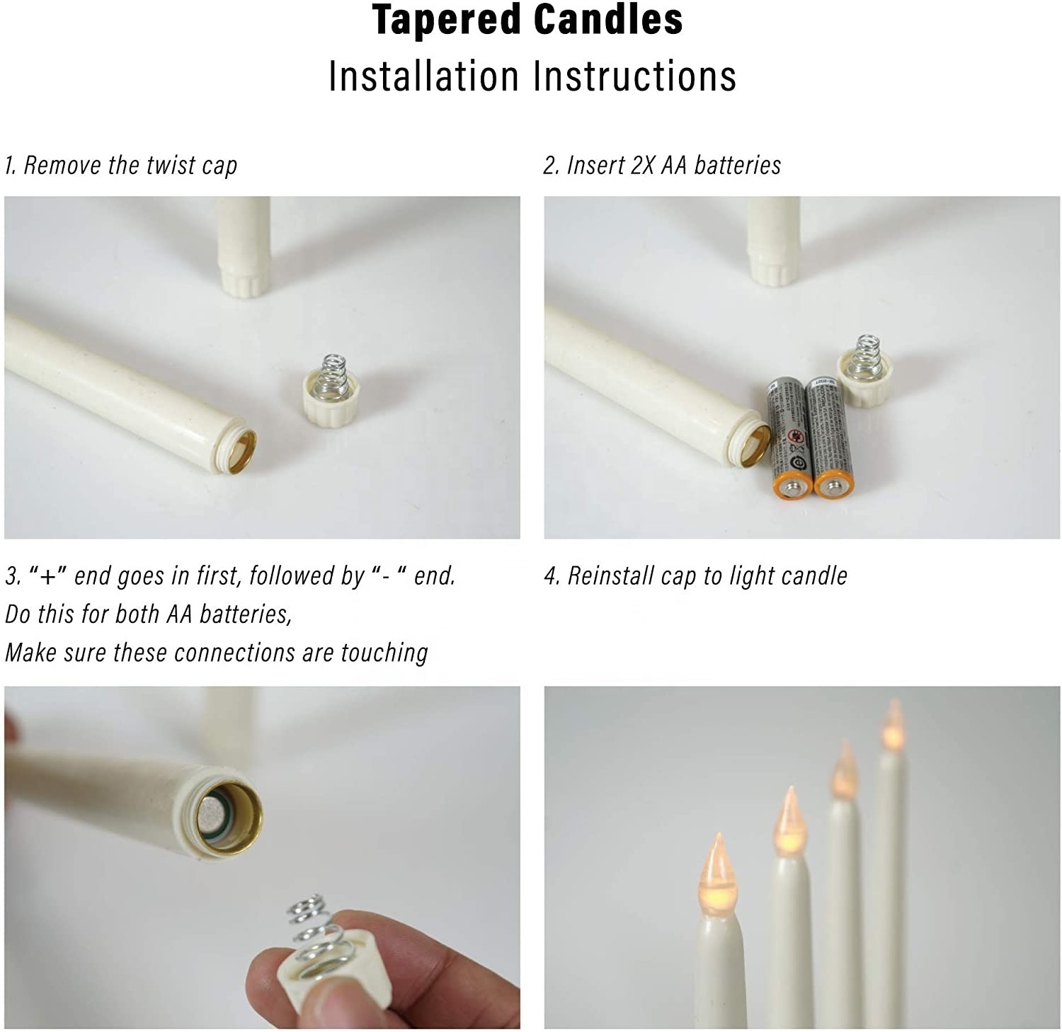 D2.1*H28cm Flameless Ivory Taper Candles Flickering Battery Operated Led Warm 3D Wick Light Window Candles for Christmas Home