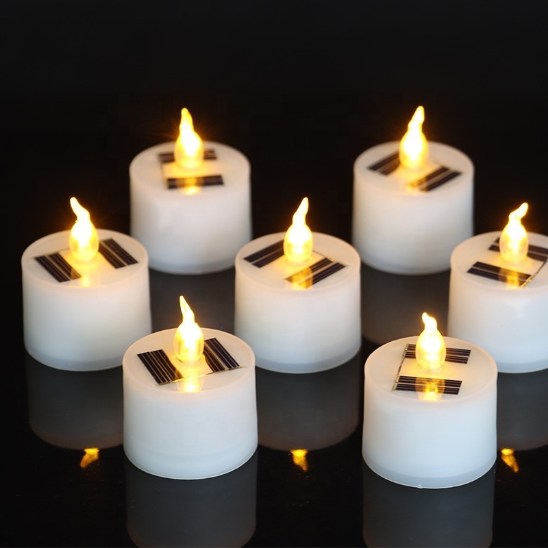 Romantic Waterproof Solar Tea Lights Rechargeable Candles Outdoor Flameless Flicker LED Candles