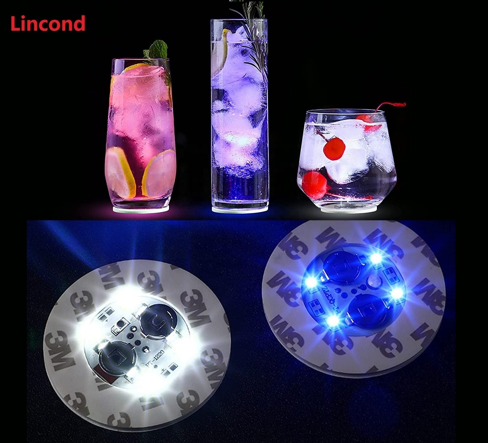 Thicken 5mm LED Coaster, LED Sticker Lights, LED Bottle Lights Cup Holder Lights for Wine Liquor Bottle