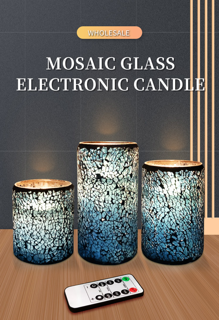 Remote Control Led Flameless Candle Battery Operated Candles Green Cracked Glass Pattern Moving Wick Candle With Timer (3Pack )