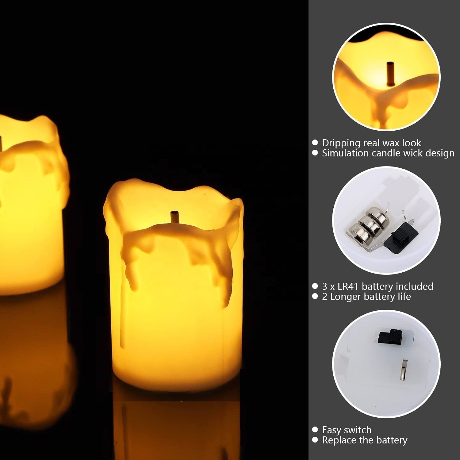 Halloween Christmas Realistic Black Wick Battery Plastic Battery Flameless Votive Candles Electric Led Candle