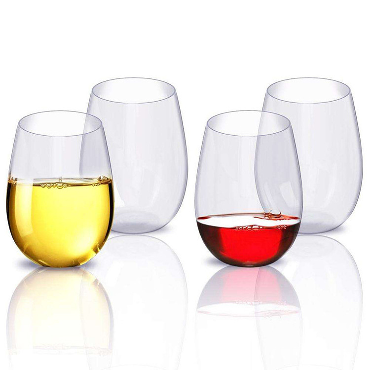 Tritan 12oz 16oz Plastic Glass Unbreakable Wine Glasses clear stemless wine glass Reusable Shatterproof Plastic Cups