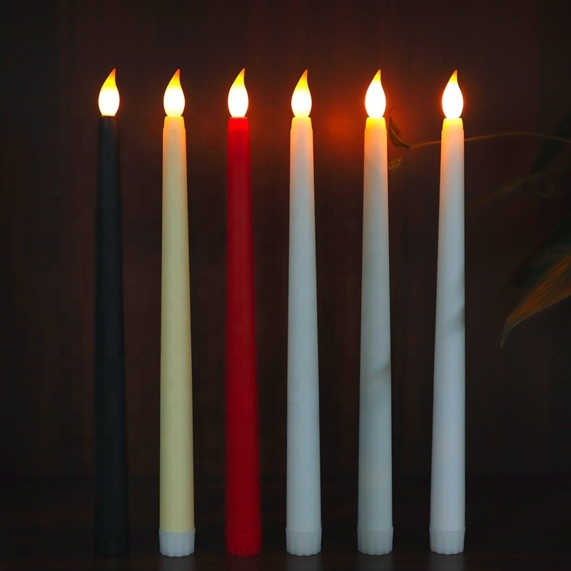 D2.1*H28cm Flameless Ivory Taper Candles Flickering Battery Operated Led Warm 3D Wick Light Window Candles for Christmas Home