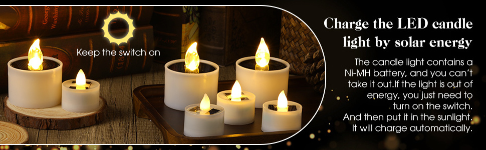 Romantic Waterproof Solar Tea Lights Rechargeable Candles Outdoor Flameless Flicker LED Candles