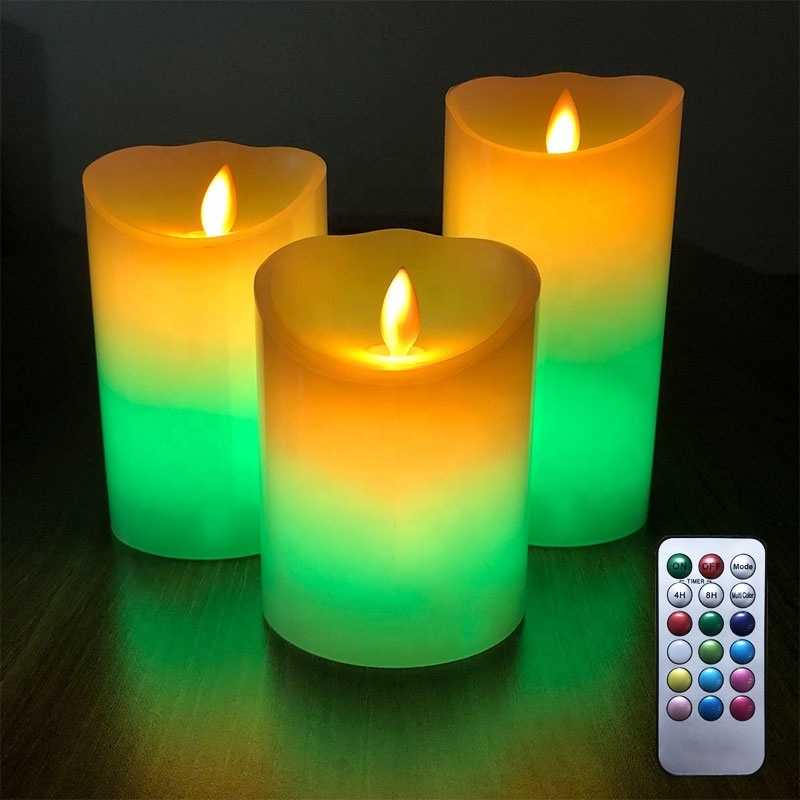 Moving Wick Dancing Flame Flickering Led Candle Real Wax Moving Flame Pillar Candle With Timer Remote Control