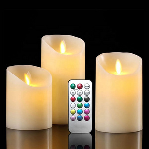 Moving Wick Dancing Flame Flickering Led Candle Real Wax Moving Flame Pillar Candle With Timer Remote Control