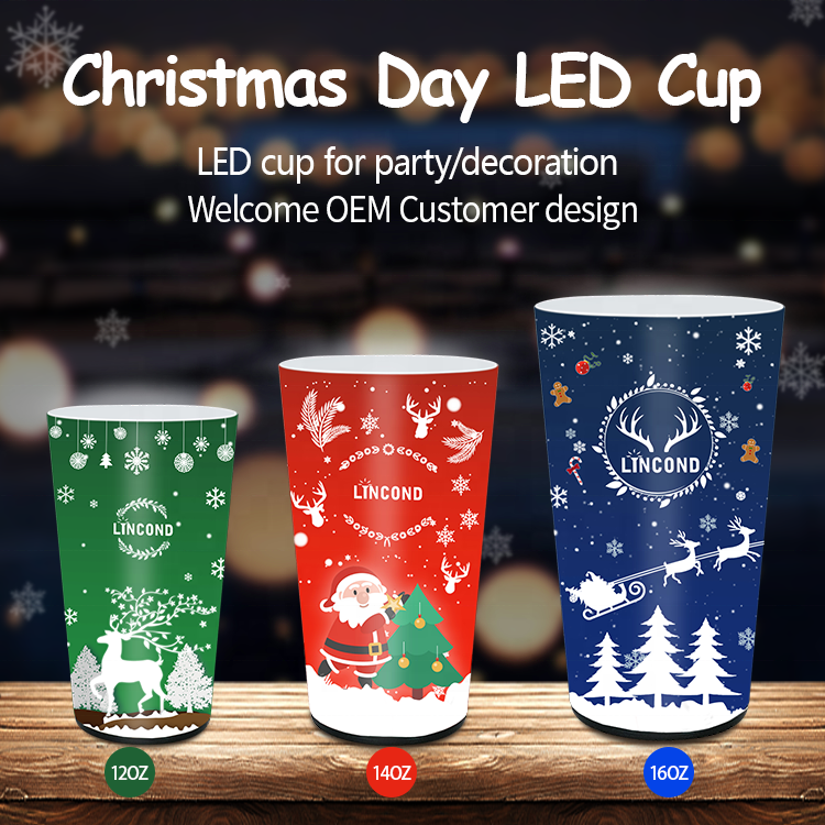 12oz, 14oz liquid activated Led Glow Lighted Cup In The Dark Plastic Blinking Drink Beer Mugs for Bar Nightclub Party Supplies