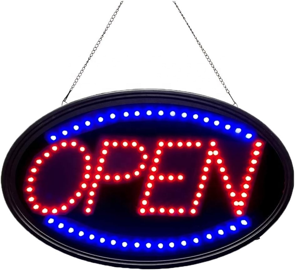 Custom Business Shop 3d Lighting Acrylic Illuminated Mini Open Neon Sign  Led Oval Open Sign