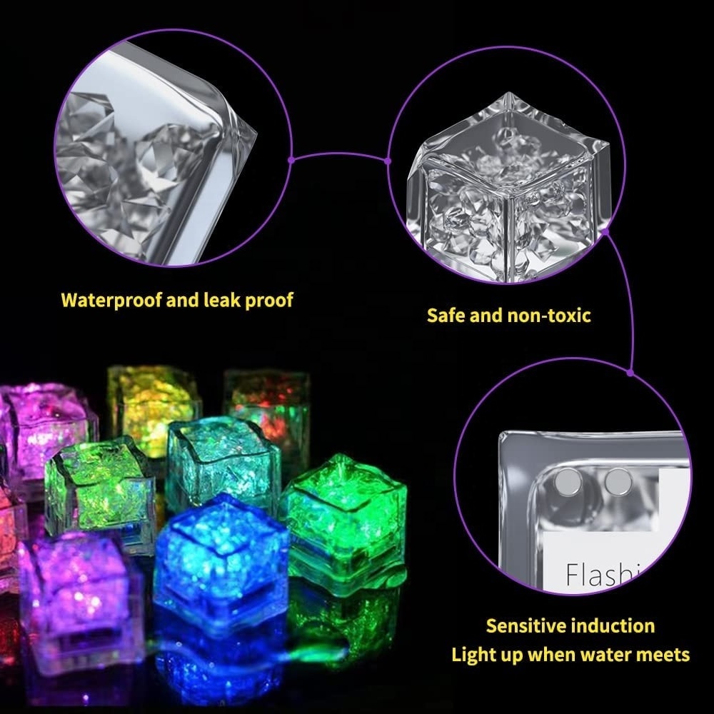 Mini LED Party Lights Square Color Changing Ice Cubes Glow in The Dark LED Light Up Ice Cube for Wedding Bars Drinks Decoration