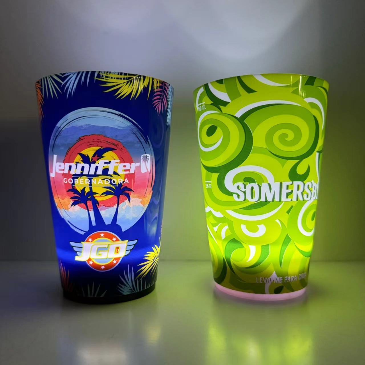 Hot Selling 14OZ 16OZ Led Plastic Cups Liquid Water Activated Light Up Cups Led Flashing Beer Cup For Nightclub Party