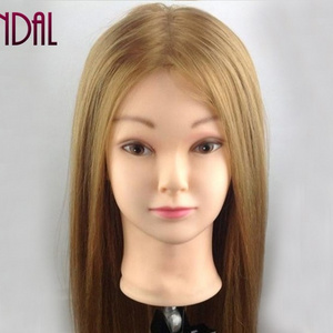 LINDAL natural hair hairdressing hairstyle dummy human hair training head maniquies women face barber real hair mannequin