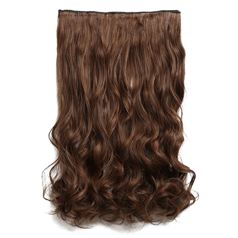 LINDALHAIR Full Head Curly Wave Clips in on Synthetic Hair Extensions Hair pieces for Women 5 Clips Chocolate Brown