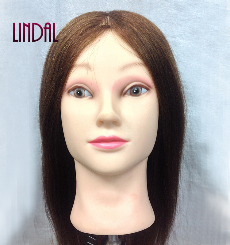 LINDAL Salon Equipments Natural Hair Women Mannequin Barber Training Head,Hairdresser Training Practice Head 100% Real Hair