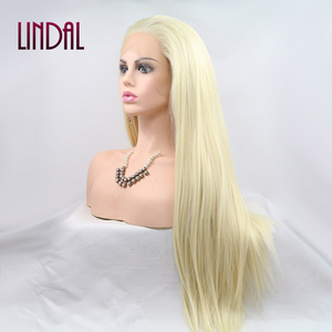 LINDAL straight blonde frontal freedom synthetic wig natural white women 613# long lace synthetic wig