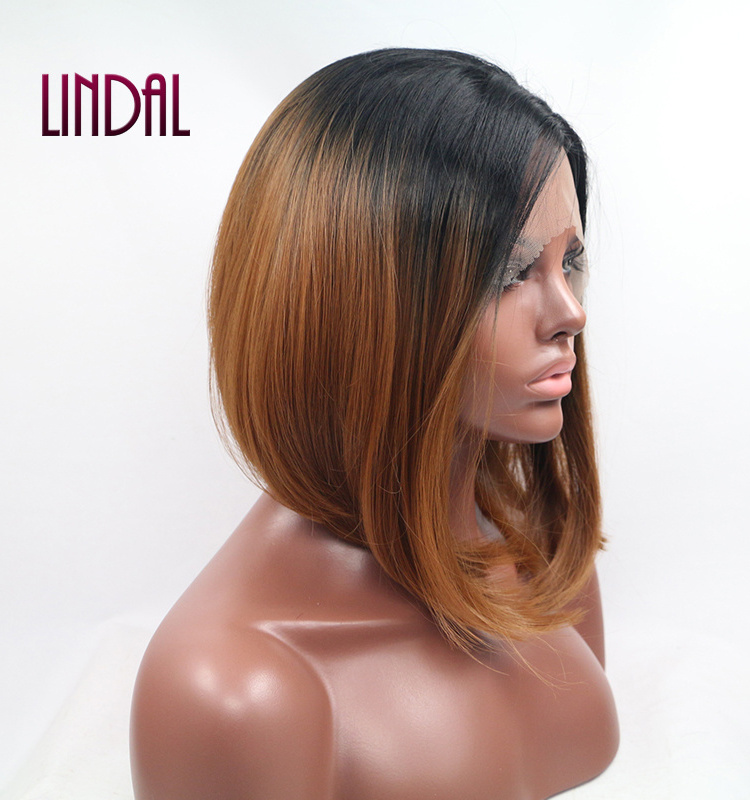 LINDAL ebay popular wig bob natural straight afro synthetic hair ombre color brown short bob wigs for black women