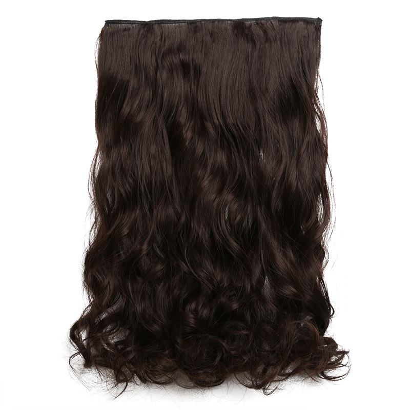 LINDALHAIR Full Head Curly Wave Clips in on Synthetic Hair Extensions Hair pieces for Women 5 Clips Chocolate Brown