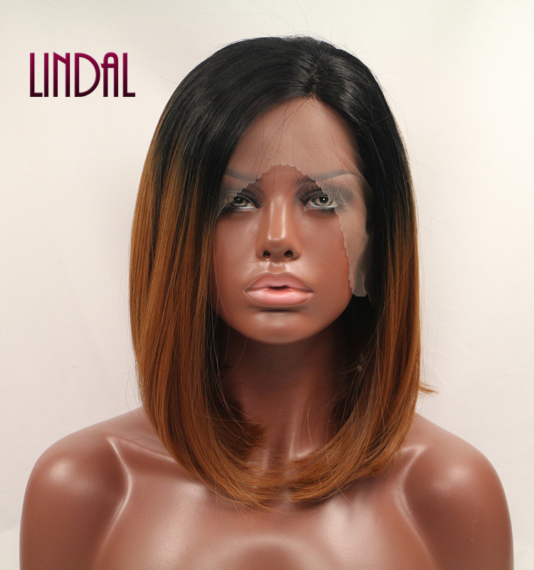 LINDAL ebay popular wig bob natural straight afro synthetic hair ombre color brown short bob wigs for black women