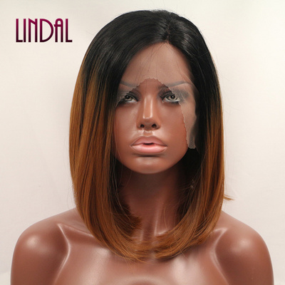 LINDAL ebay popular wig bob natural straight afro synthetic hair ombre color brown short bob wigs for black women