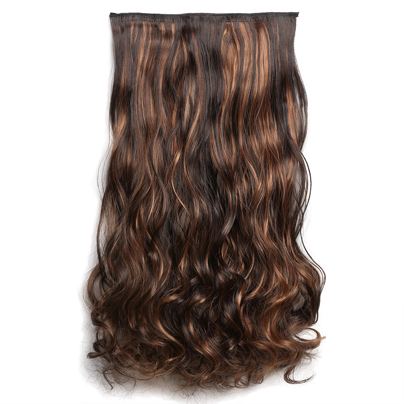 LINDALHAIR Full Head Curly Wave Clips in on Synthetic Hair Extensions Hair pieces for Women 5 Clips Chocolate Brown