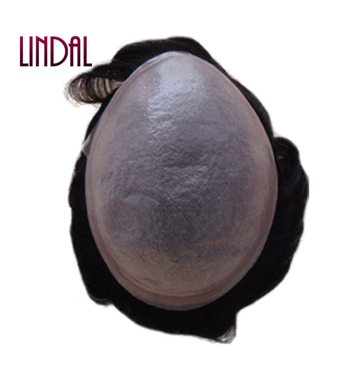 LINDAL grey hair mens toupee thin skin ng toupee hair wig hairpiece thin skin base 6mm wave afro men toupee