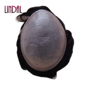 LINDAL grey hair mens toupee thin skin ng toupee hair wig hairpiece thin skin base 6mm wave afro men toupee