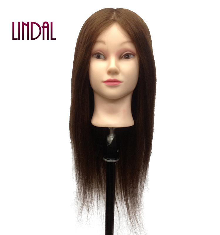 LINDAL Salon Equipments Natural Hair Women Mannequin Barber Training Head,Hairdresser Training Practice Head 100% Real Hair