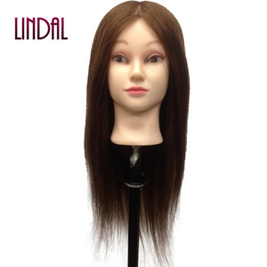 LINDAL Salon Equipments Natural Hair Women Mannequin Barber Training Head,Hairdresser Training Practice Head 100% Real Hair