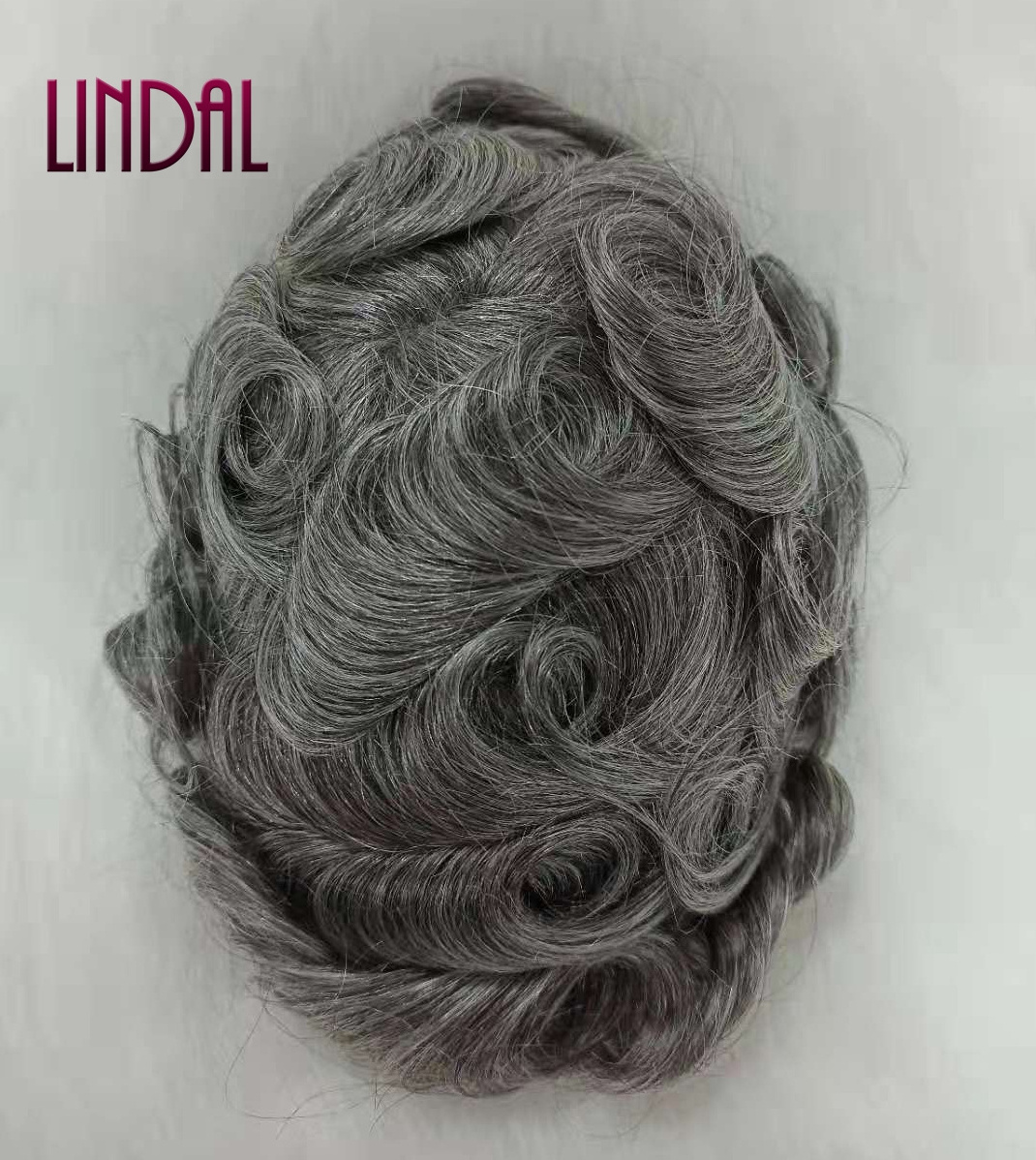 LINDAL grey hair mens toupee thin skin ng toupee hair wig hairpiece thin skin base 6mm wave afro men toupee