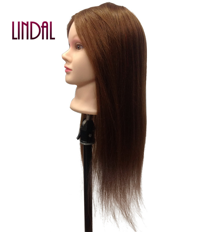 LINDAL Salon Equipments Natural Hair Women Mannequin Barber Training Head,Hairdresser Training Practice Head 100% Real Hair